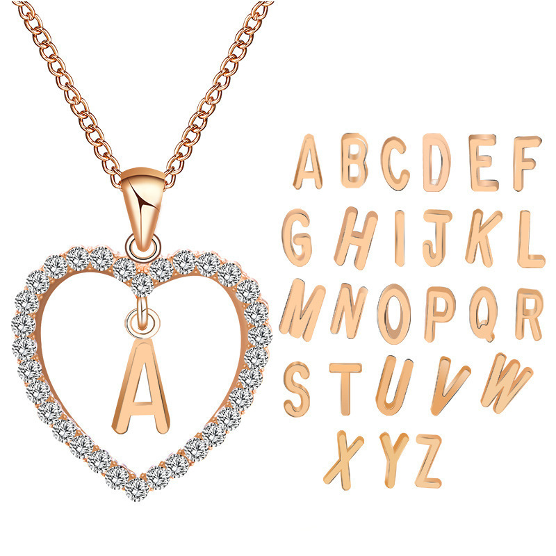 Woman Gold Cc Rhinestone Heart Jewellery Accessories Pendent Necklace Gold 26 Letter Crystal Trim Jewelry