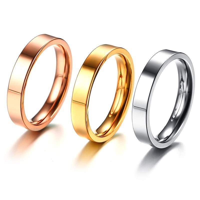 New Fashion Simple Design 4Mm Smooth Stainless Steel Couple Rings 18K Gold Plated Ring Women Wedding Jewelry