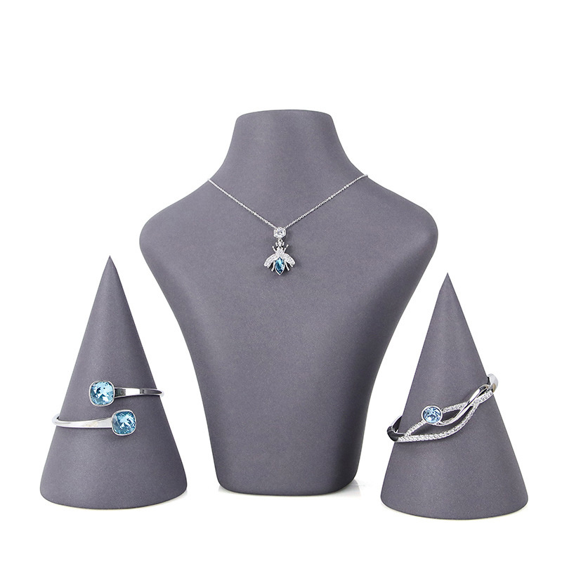 Various Sizes Pu Leather Advanced Grey Mannequin Model Jewelry Display Necklace Stand