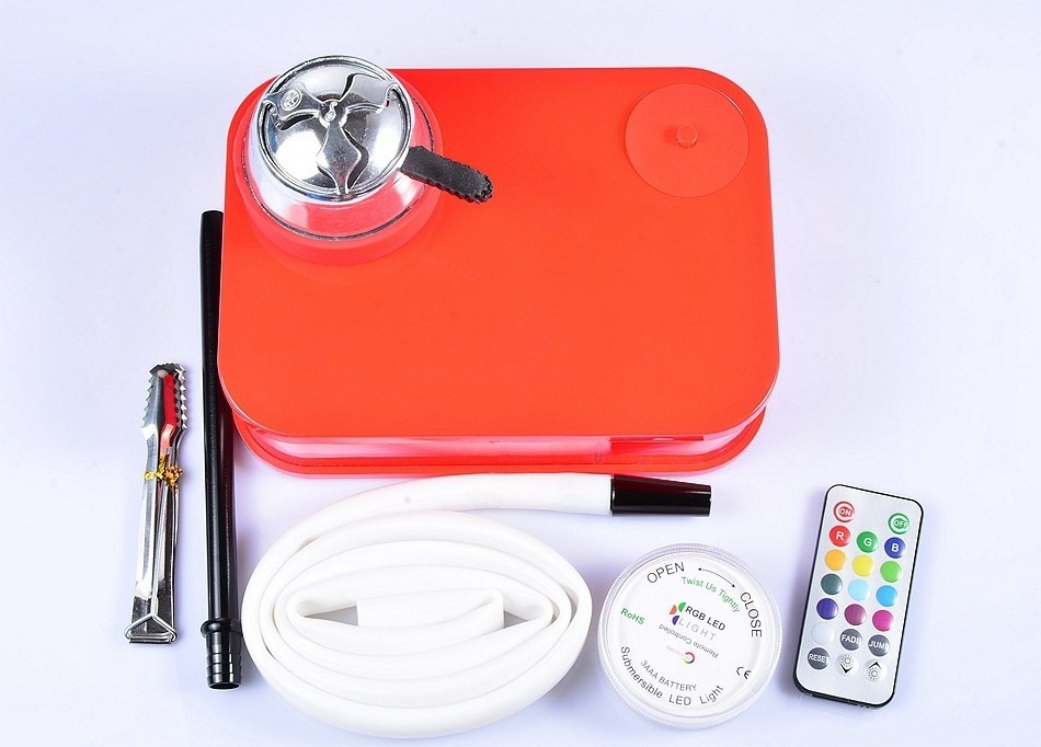 Hot Sale Travel Portable Book Hookah Set Acrylic Shisha Box With Stainless Steel Charcoal Holder LED Light Custom LOGO