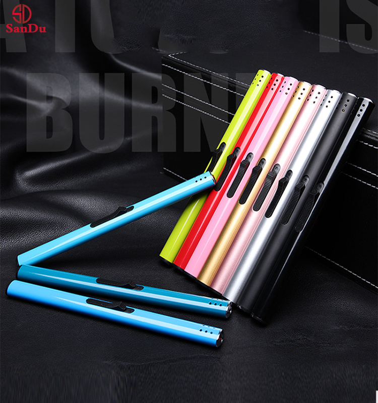 wholesale custom  Multicolor  long silver aluminium material refillable Butane bbq candle incense  Utility  candle Lighter