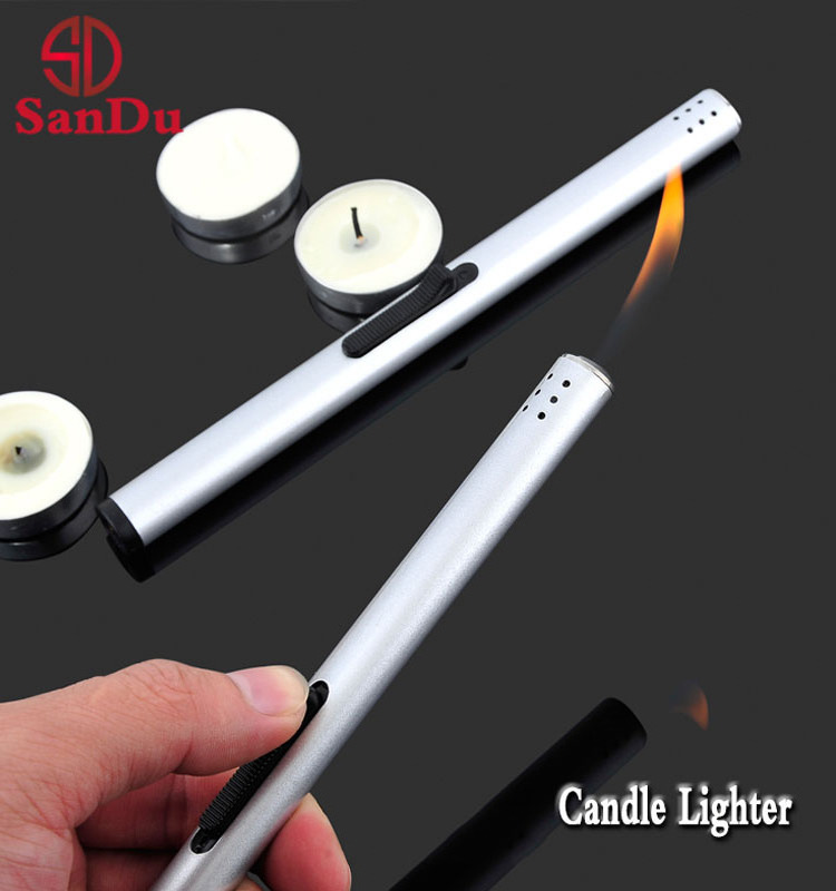 wholesale custom  Multicolor  long silver aluminium material refillable Butane bbq candle incense  Utility  candle Lighter