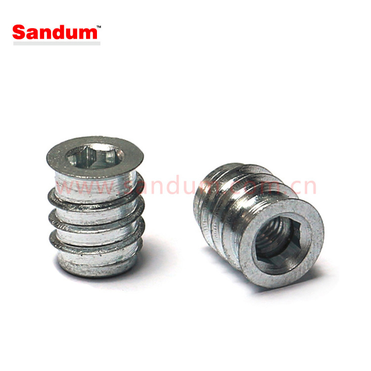 Screw inserts for wood metal threads in round helical wood/plastic/ultrasonic inserted nut