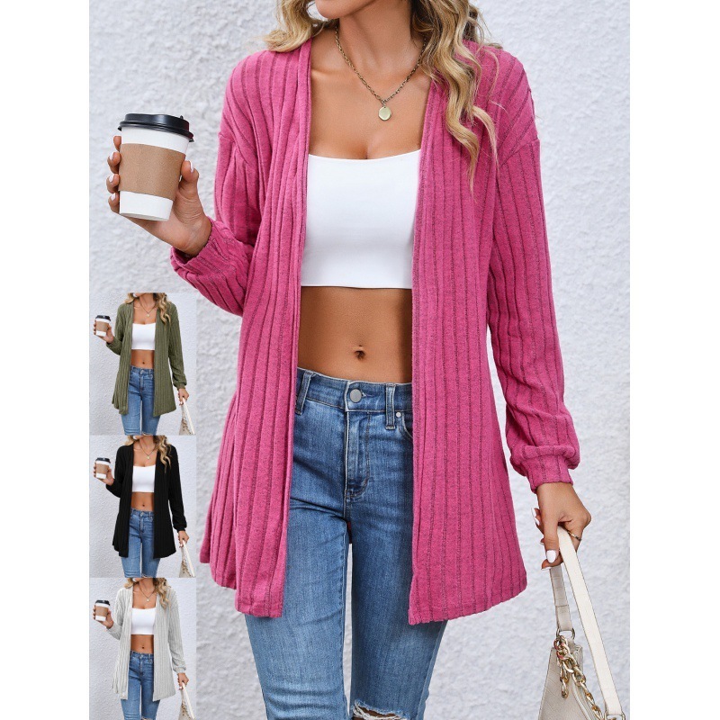 Custom OEM ODM Fashion 2023 Autumn Winter New Design Loose Casual Terylene Knit Cardigan Sweater for Women