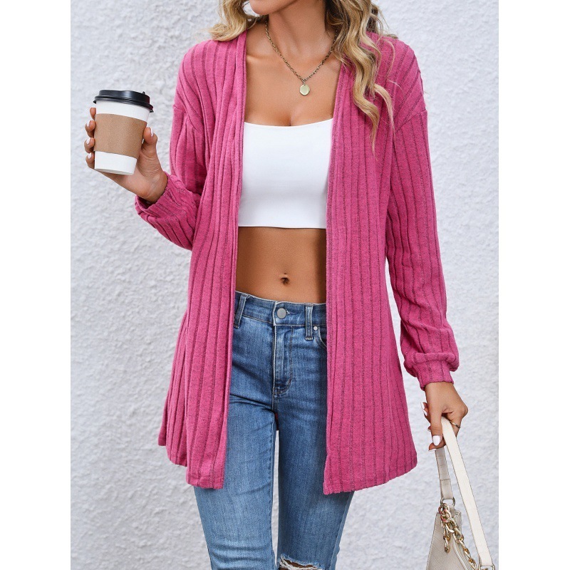 Custom OEM ODM Fashion 2023 Autumn Winter New Design Loose Casual Terylene Knit Cardigan Sweater for Women