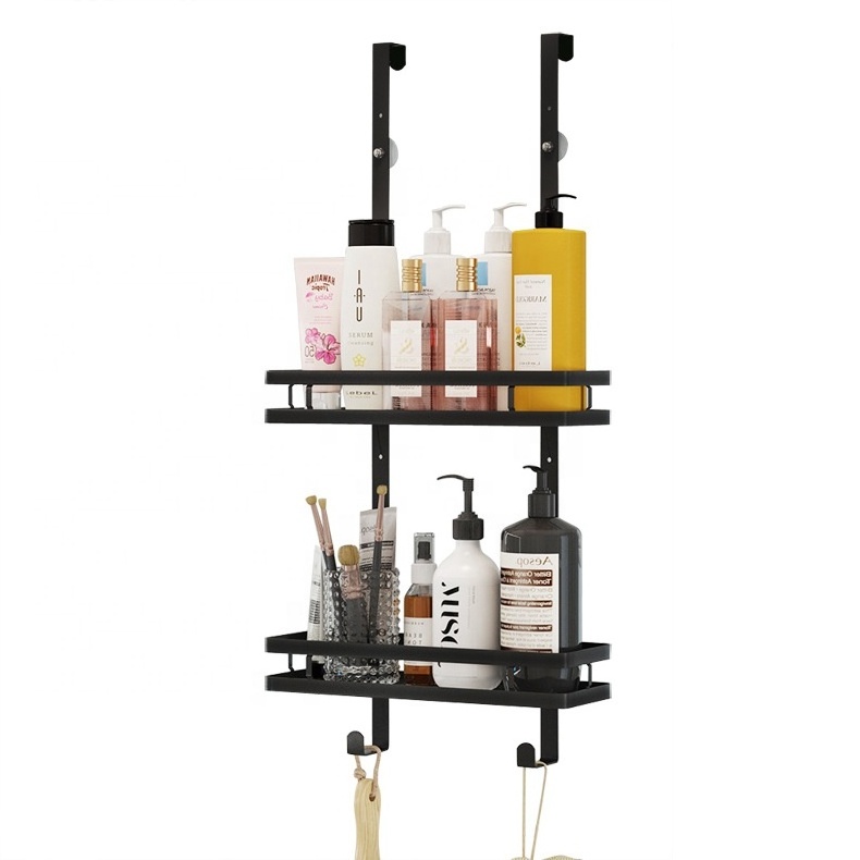 Factory price Matte black Stainless steel No Drilling Hanging over the Bathroom Door shower caddy shelf organizer