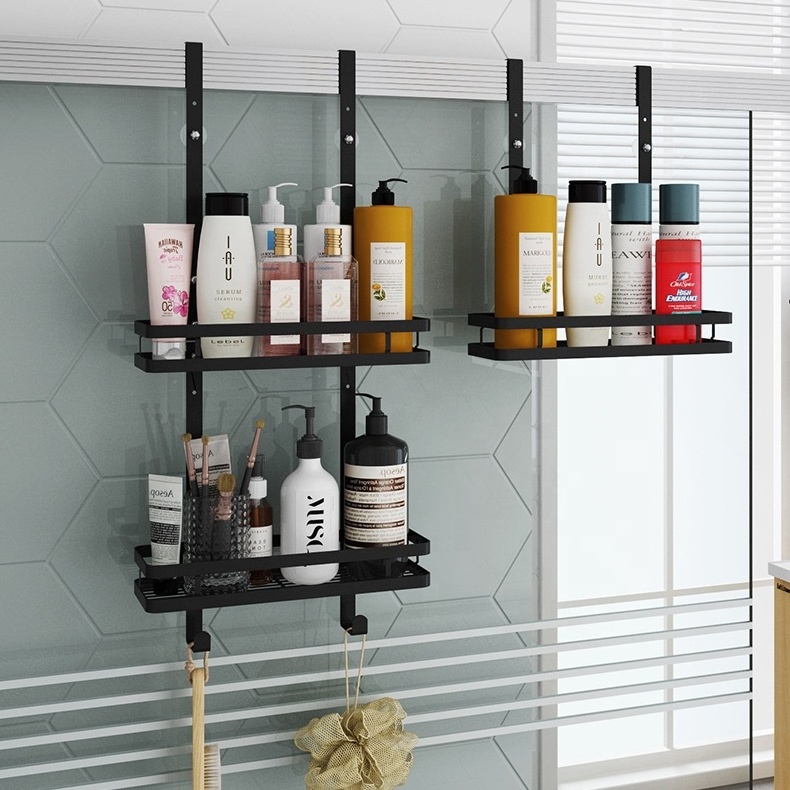 Factory price Matte black Stainless steel No Drilling Hanging over the Bathroom Door shower caddy shelf organizer