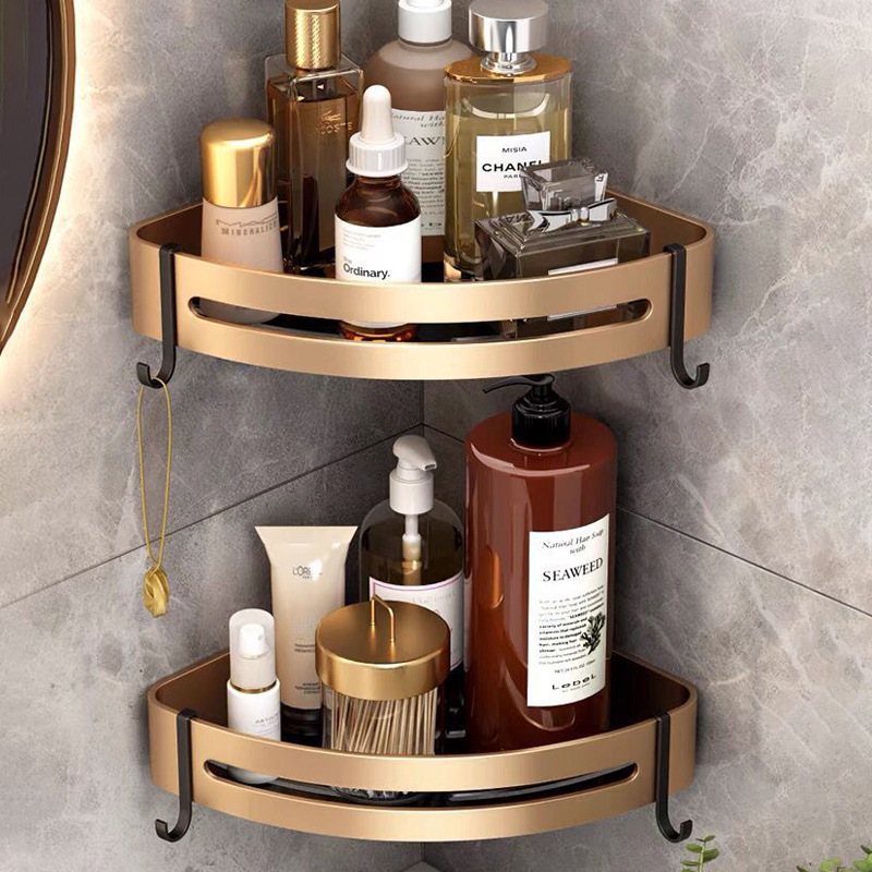 No Drilling Space Aluminum bathroom storage shelf corner shower caddy 2-pack adhesive shower caddy shower shelf