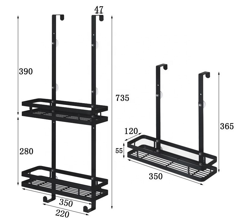 Factory price Matte black Stainless steel No Drilling Hanging over the Bathroom Door shower caddy shelf organizer