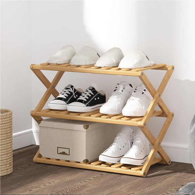 New Arrival Bamboo Wooden Foldable Shoe Rack Storage Organizer Cabinet Folding Design Display For Closet