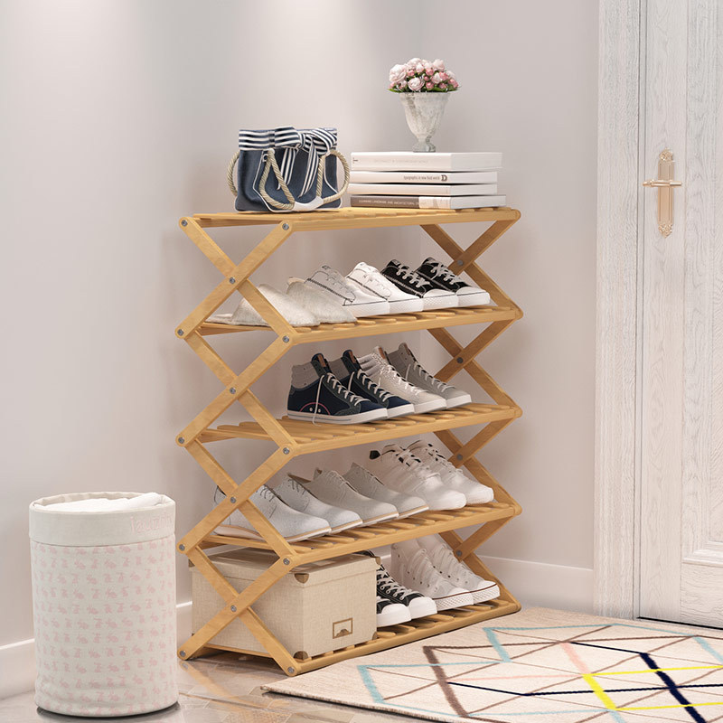 Bamboo Wooden Entryway Shoe Shelf Storage Organizer For Small Spaces