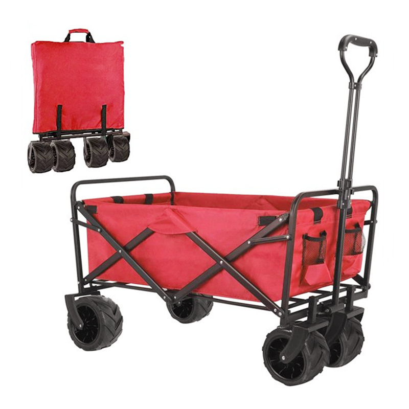 Collapsible Folding Wagon Cart Utility Beach Trolly Folding Garden Portable Hand Cart with All-Terrain Beach Wheels