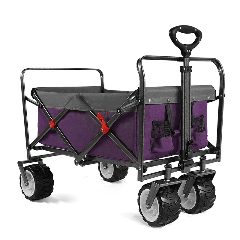 Collapsible Folding Wagon Cart Utility Beach Trolly Folding Garden Portable Hand Cart with All-Terrain Beach Wheels