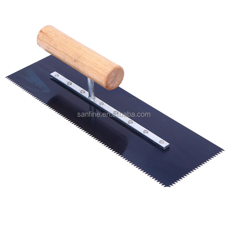 Wooden handle jagged stainless steel plastering trowel