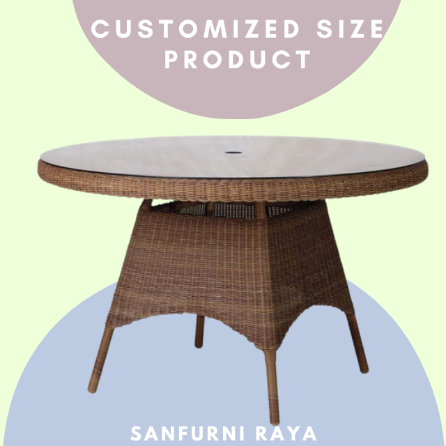 Outdoor rattan wicker table with umbrella hole modern contemporary designs high quality export wholesale price from Indonesia