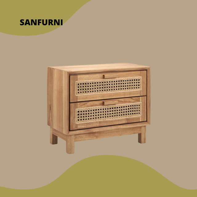 Home Decoration Modern Simple Design Rattan Woven Drawer Side Cabinet Bedside Cabinet High QualityMade in Indonesia