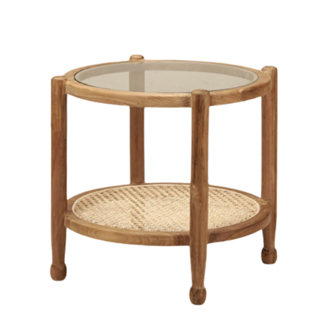 Rattan round coffee table with teak solid wood and glass home furniture modern simple design high quality  wholesale  price