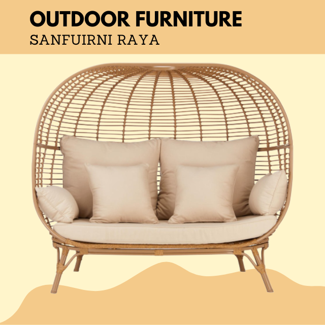 Modern simple rattan round sunbed sofa waterproof double seats with soft cushions outdoor furniture garden hotel villa