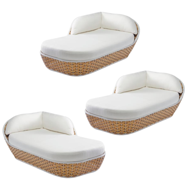 wholesaleprice waterproof rattan round sun loungers with soft cushions modern minimalist outdoor swimming pool beach sunbed