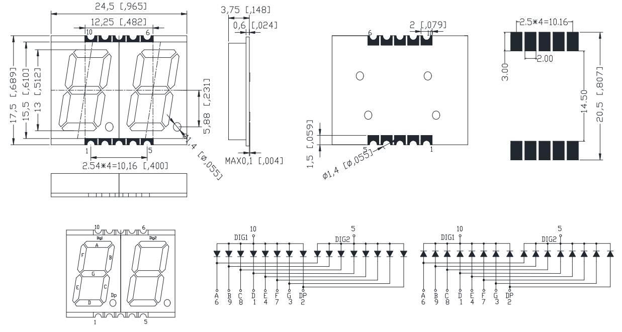 0.51 inch ultra thin full color surface mount  5120 SMD SMT 2 digit 7 segment led display