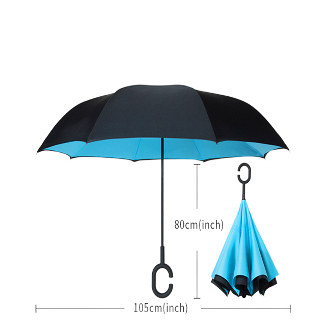 Wholesale Custom Logo Printed Double Fabric Windproof C shape Handle,Upside Down Inverted Reverse Rain Umbrella /