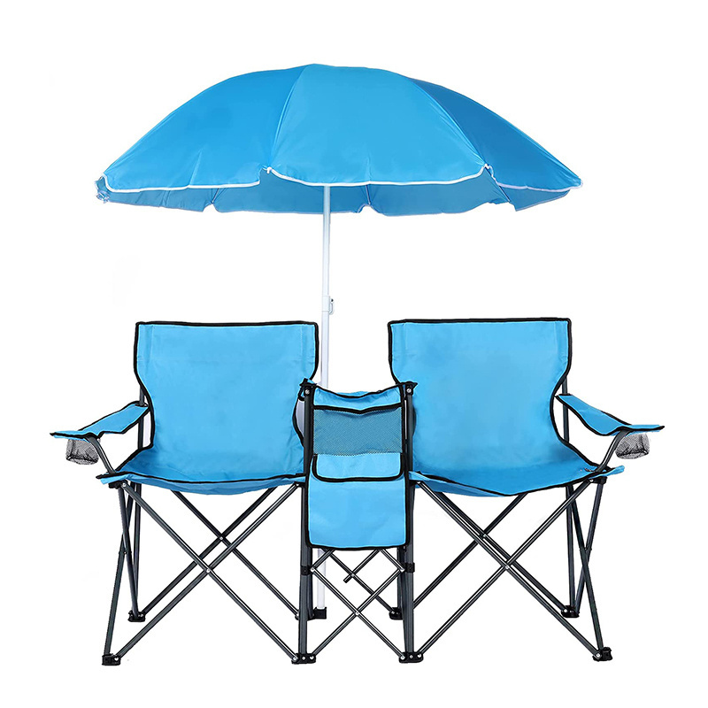 wholesale portable compact foldable double camping chair set with cooler bag folding camping table and chair set for events