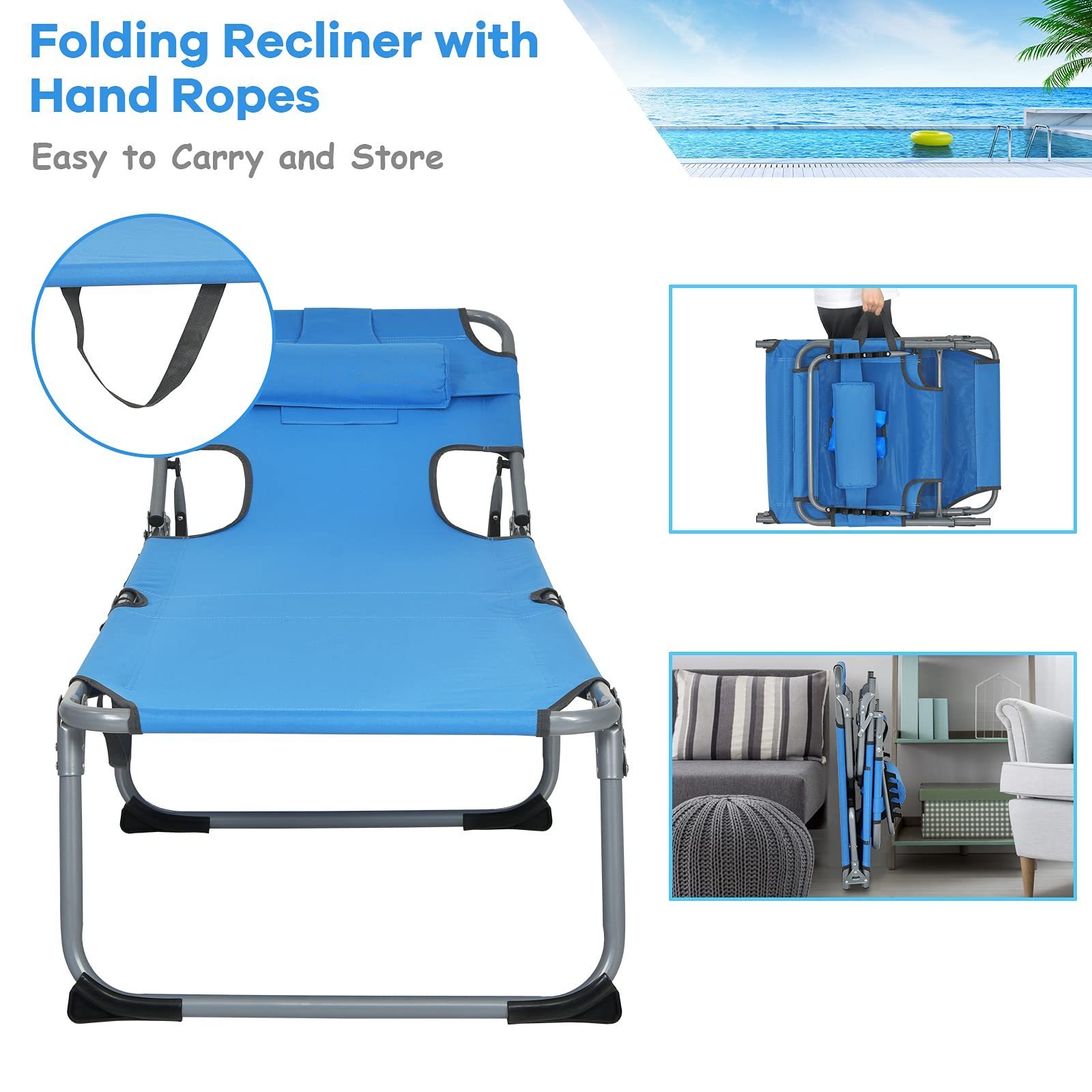 Portable Foldable Durable Oxford Fabric Outdoor Swimming Pool Sun Lounger Beach Chair Aluminum Tanning Chair with Face Arm Holes