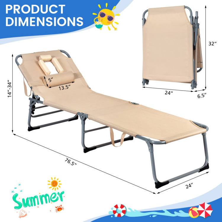 Portable Outdoor Patio Poolside Folding Recliner Chaise Sun Lounge Bed Lay Face Down Beach Chair with Face Hole Pillow for Beach