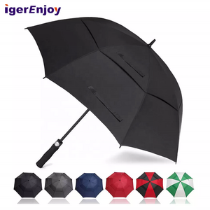 Promotional Wholesale Custom Logo Printing, Windproof Large 62 Inch 68 Inch Rain Black Double Canopy Straight Golf Umbrellas/