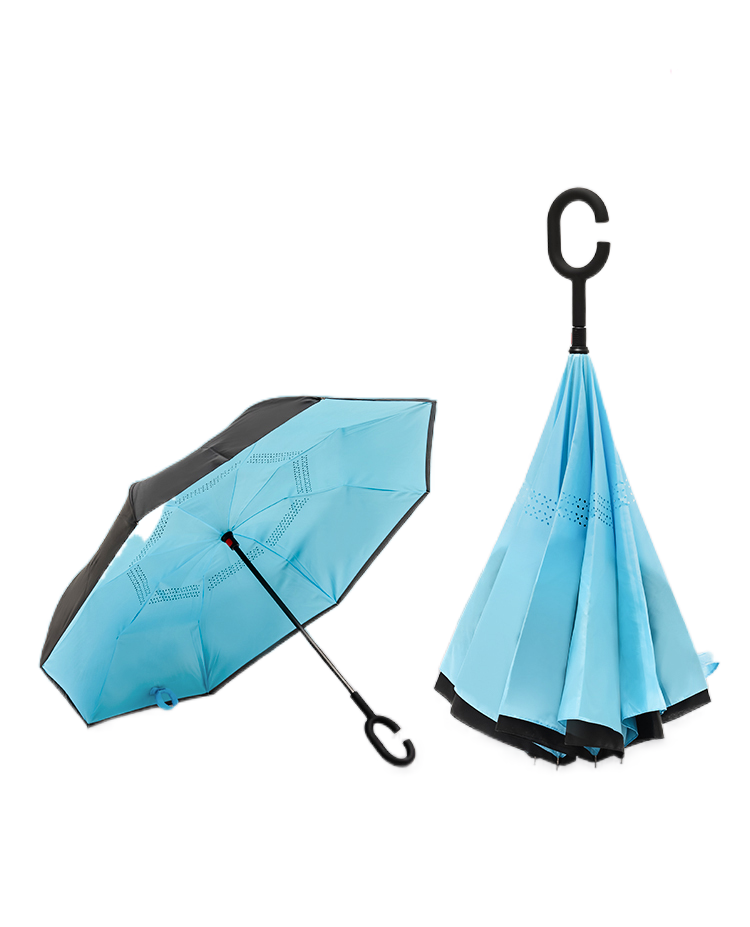 Custom Folding Reverse Inverted Reversible Umbrella with C Handle Double Layer, 49