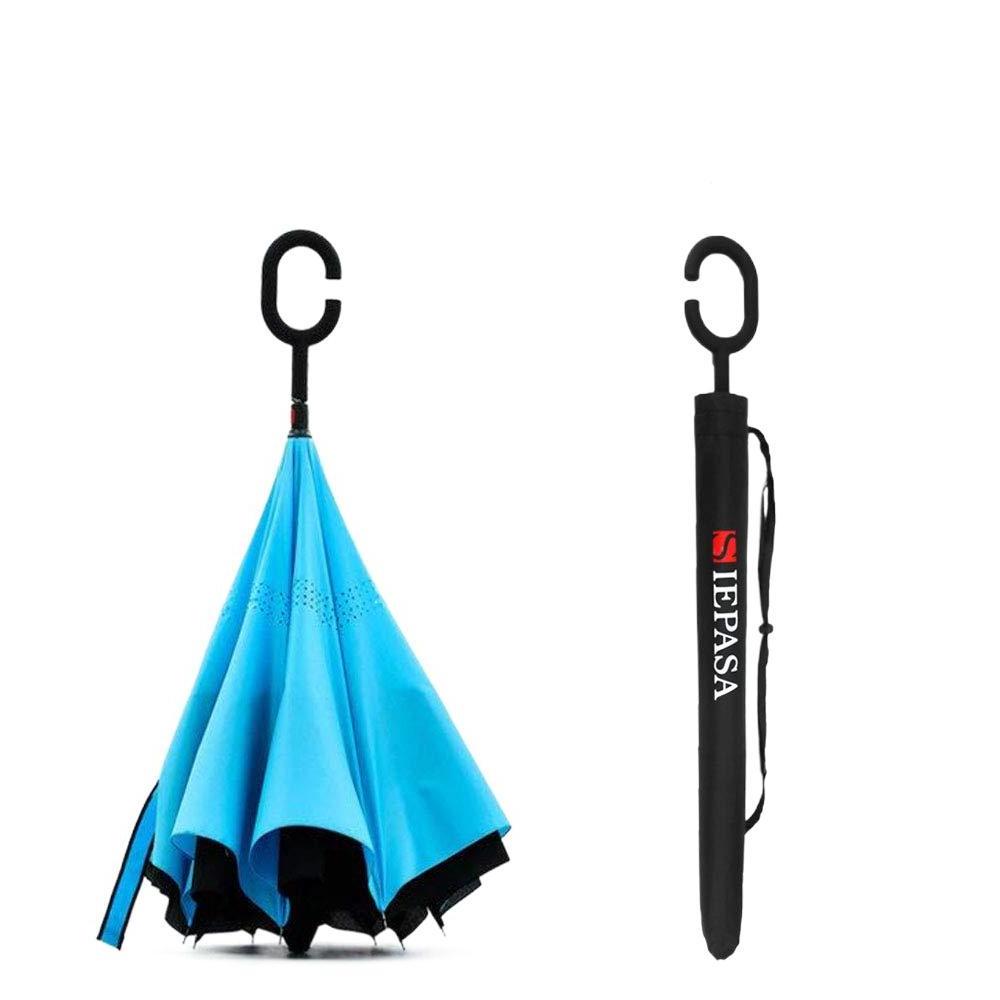 Custom Folding Reverse Inverted Reversible Umbrella with C Handle Double Layer, 49