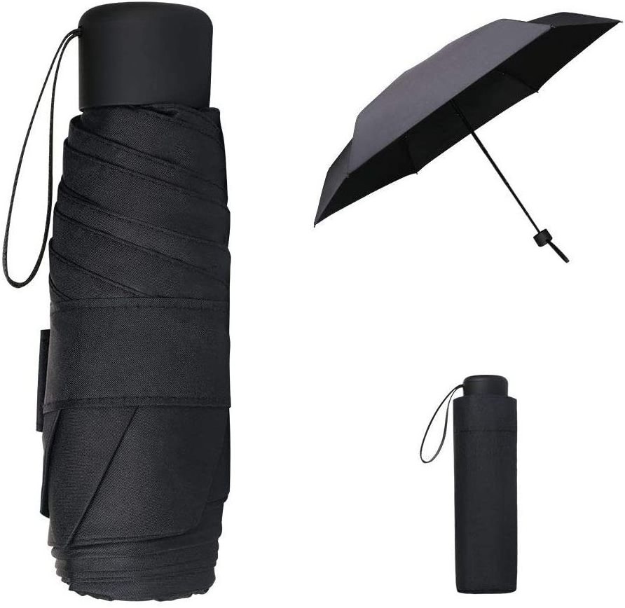 Mini Pocket Foldable Umbrella, 6 Ribs 210T Coated Lightweight Travel Strong Windproof Compact 5-Folding Sun Rain Umbrellas/