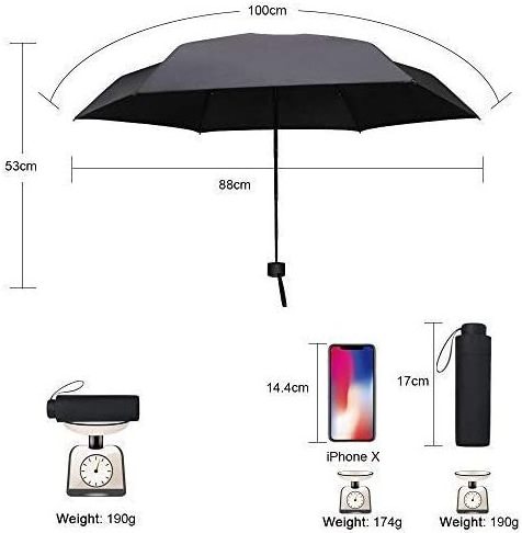 Mini Pocket Foldable Umbrella, 6 Ribs 210T Coated Lightweight Travel Strong Windproof Compact 5-Folding Sun Rain Umbrellas/