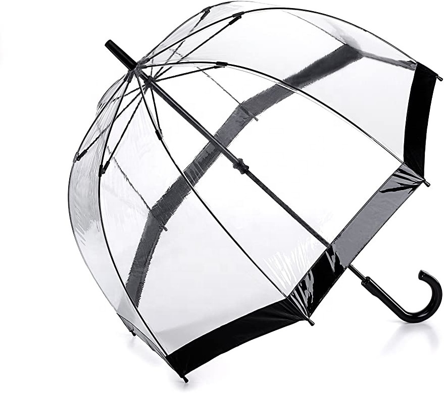 Custom Logo Cheap Large, Dome See Through Wedding PVC POE Clear Umbrella Handle Straight Transparent Umbrellas For Kids Women/