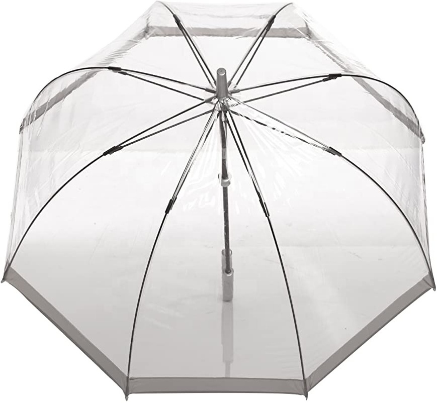 Custom Logo Cheap Large, Dome See Through Wedding PVC POE Clear Umbrella Handle Straight Transparent Umbrellas For Kids Women/