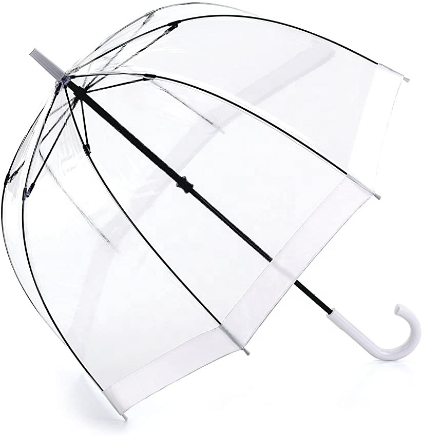 Custom Logo Cheap Large, Dome See Through Wedding PVC POE Clear Umbrella Handle Straight Transparent Umbrellas For Kids Women/