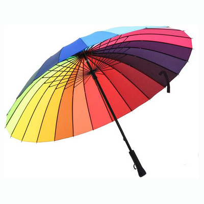 Promotional 24k Rib Large Color Rainbow Golf Umbrella Fashion Long Handle Straight Anti-UV Rain Stick Umbrellas With Custom Logo