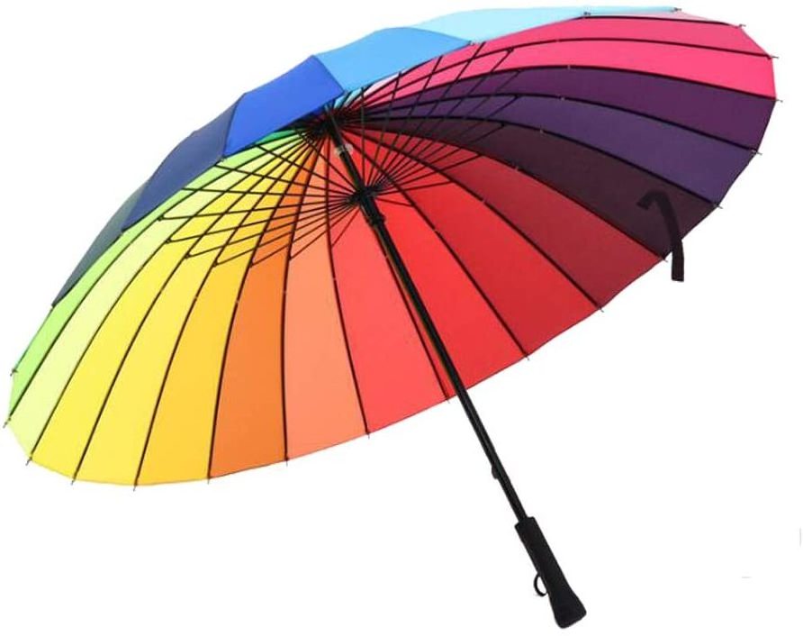 Promotional 24k Rib Large Color Rainbow Golf Umbrella Fashion Long Handle Straight Anti-UV Rain Stick Umbrellas With Custom Logo