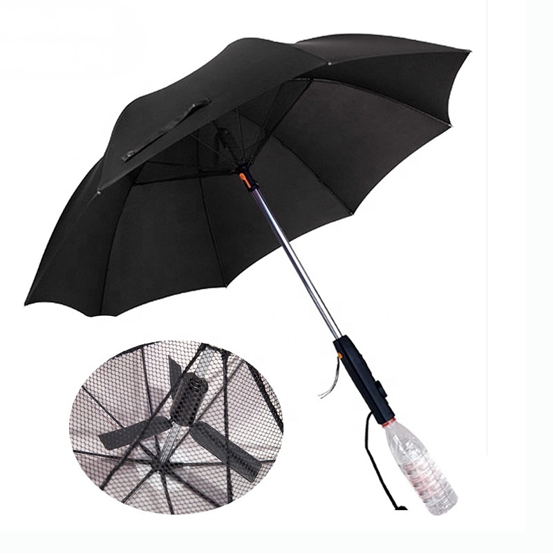 23 Inch Long Handle, Summer Misting Cooling Fan Umbrella Sunny Rainy Waterproof Travel Golf Umbrellas With Fan And Water Spray/