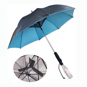 23 Inch Long Handle, Summer Misting Cooling Fan Umbrella Sunny Rainy Waterproof Travel Golf Umbrellas With Fan And Water Spray/