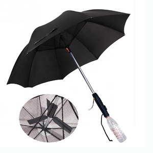 High Quality Men Folding, Windproof Built-in Fan Long Handle Anti-UV Fan Misting Cooling Battery Stick Golf Umbrella With Fan/