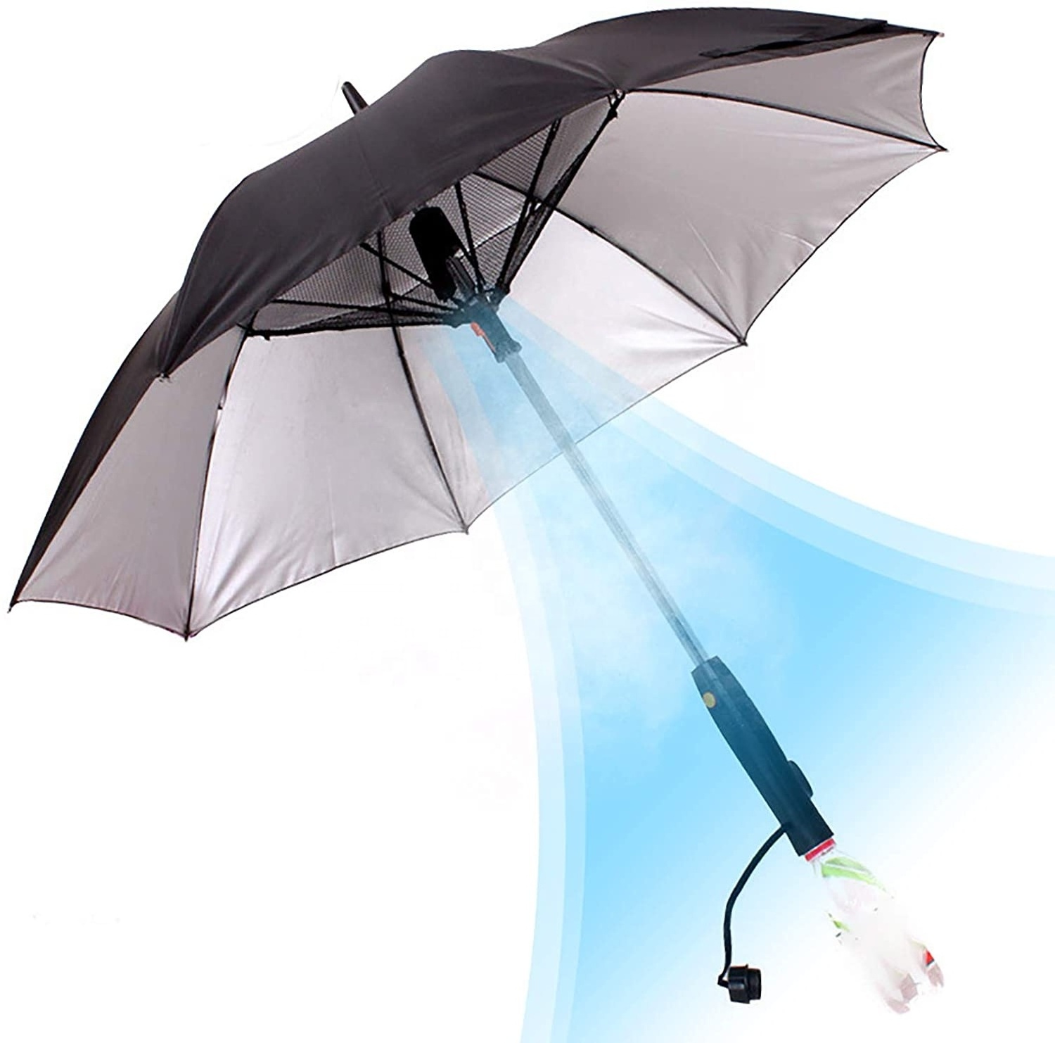 Electric Charger Cooling Misting, UV50 Golf Umbrella with Fan And Water Spray Bottle Multi-Function Sun Rain Straight Umbrella/