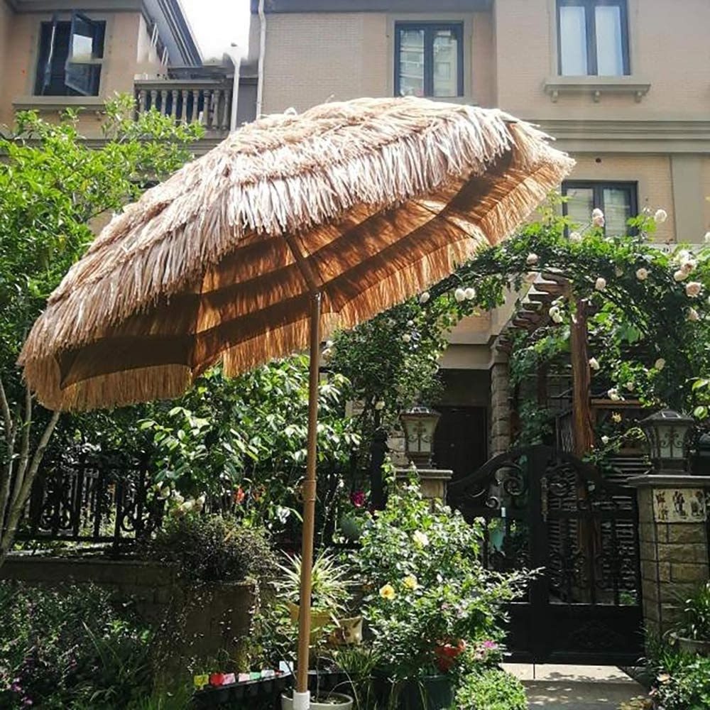 Custom Natural Color Outdoor, Retro Palm Thatch Roof Hawaii Pp Straw Grass Tiki Hula Sun Beach Parasols Thatched Umbrellas /