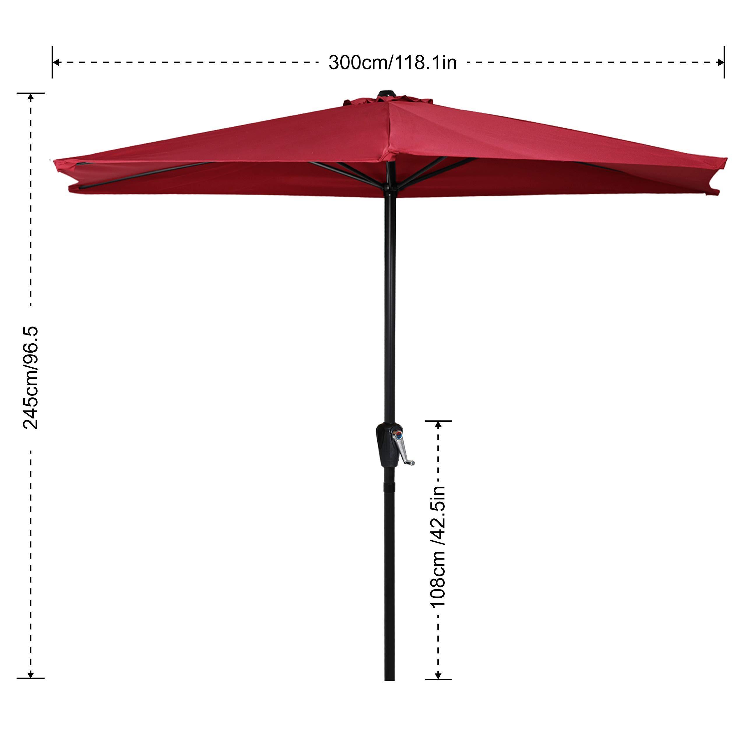 10ft Patio Half Umbrellas Off-the-wall Sun Shade Windproof Market Steel Half Round Outdoor Parasols With Crank For Wall Balcony