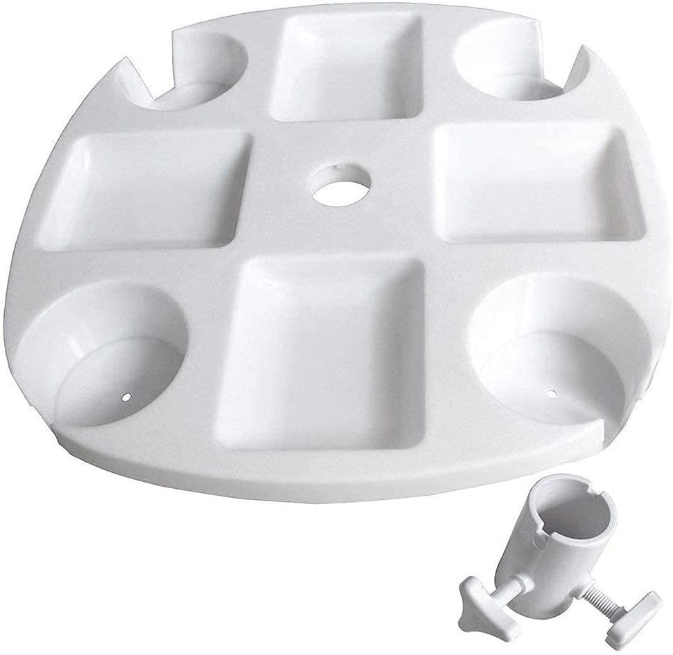 Promotional Lightweight ABS Plastic Beach Umbrella Table Tray With Durable 4 Cup Holders For Patio Garden Swimming Pool