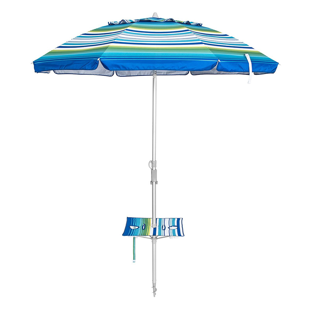 Blue 7FT Beach Umbrella with Table UV 50 Windproof Sunscreen Ventilation Umbrellas With Sand Anchor Tilt Carry Bag For Outdoor