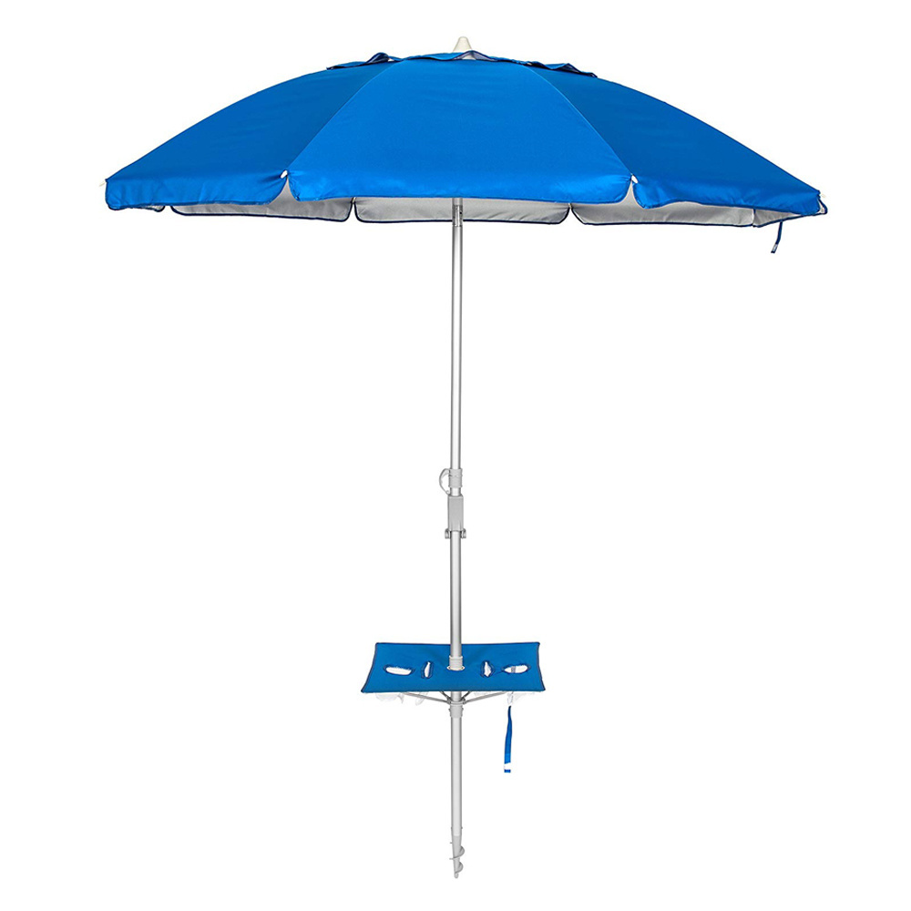 Blue 7FT Beach Umbrella with Table UV 50 Windproof Sunscreen Ventilation Umbrellas With Sand Anchor Tilt Carry Bag For Outdoor