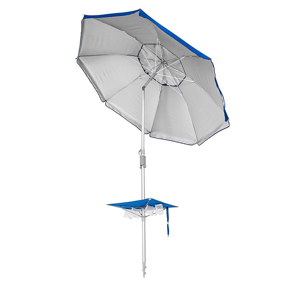 Blue 7FT Beach Umbrella with Table UV 50 Windproof Sunscreen Ventilation Umbrellas With Sand Anchor Tilt Carry Bag For Outdoor