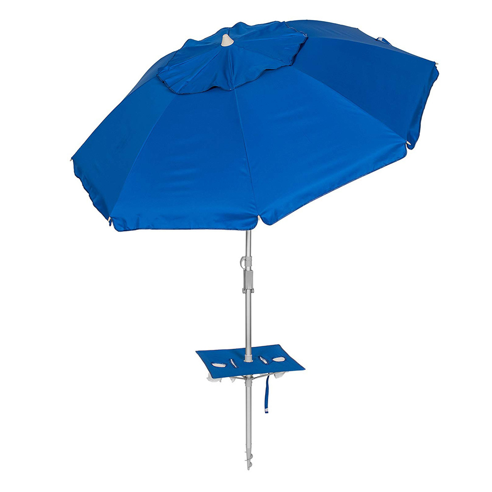 Blue 7FT Beach Umbrella with Table UV 50 Windproof Sunscreen Ventilation Umbrellas With Sand Anchor Tilt Carry Bag For Outdoor