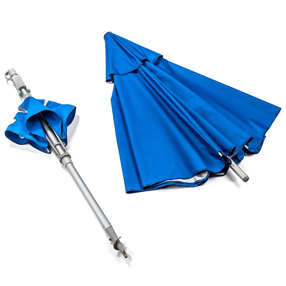 Blue 7FT Beach Umbrella with Table UV 50 Windproof Sunscreen Ventilation Umbrellas With Sand Anchor Tilt Carry Bag For Outdoor